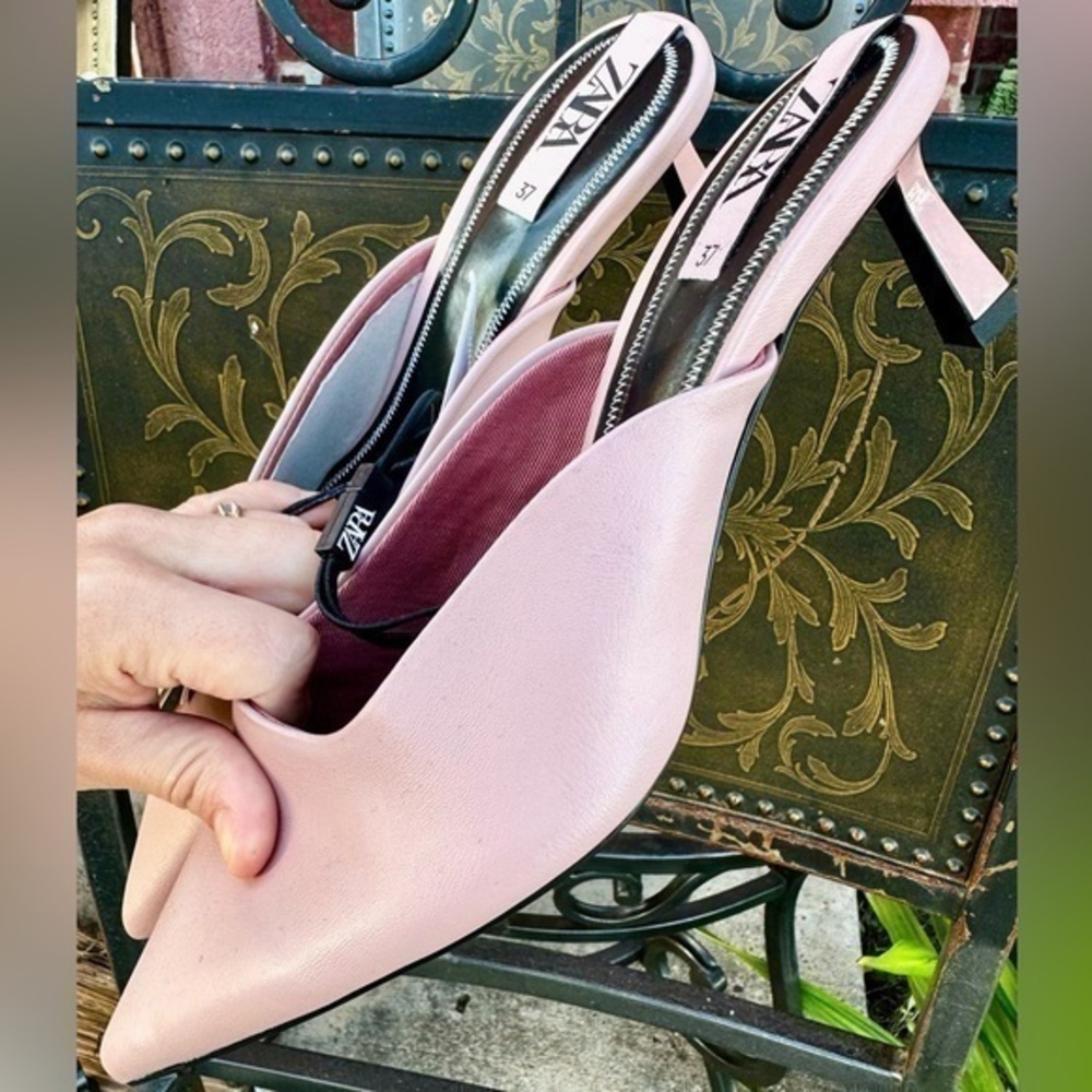 ZARA Pink Mid Height Heel mules